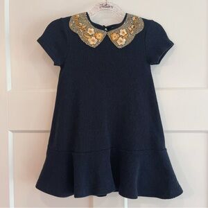 Zara Navy Blue Kids Dress with Embroidered Collar Size 5Y (like 4T)